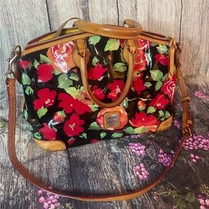 Dooney & Bourke Vibrant Floral Satchel with Tan Leather